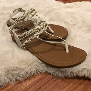 White and Gold Gladiator Y-Strap Thong Sandals